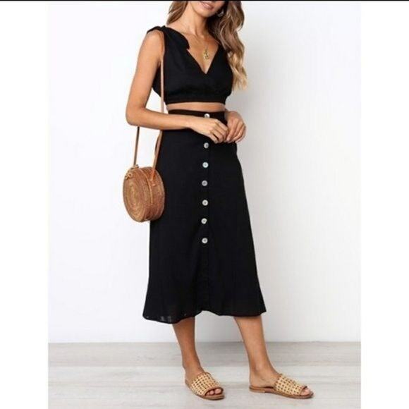 Black Midi Skirt & Crop Top Set by Laklook Size L NWT 2 Piece Outfit - Picture 9 of 11